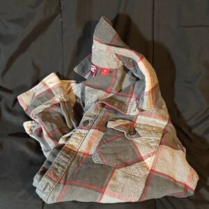 Vans Men's Gray and Red Plaid Shirt